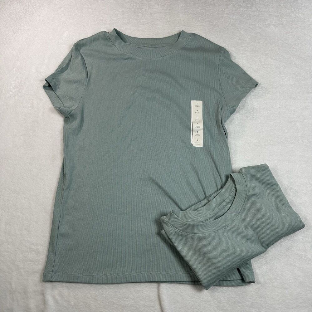 NEW A New Day Women’s L Ribbed T Shirt Sage Green Short Sleeve Crew Neck 2 Lot